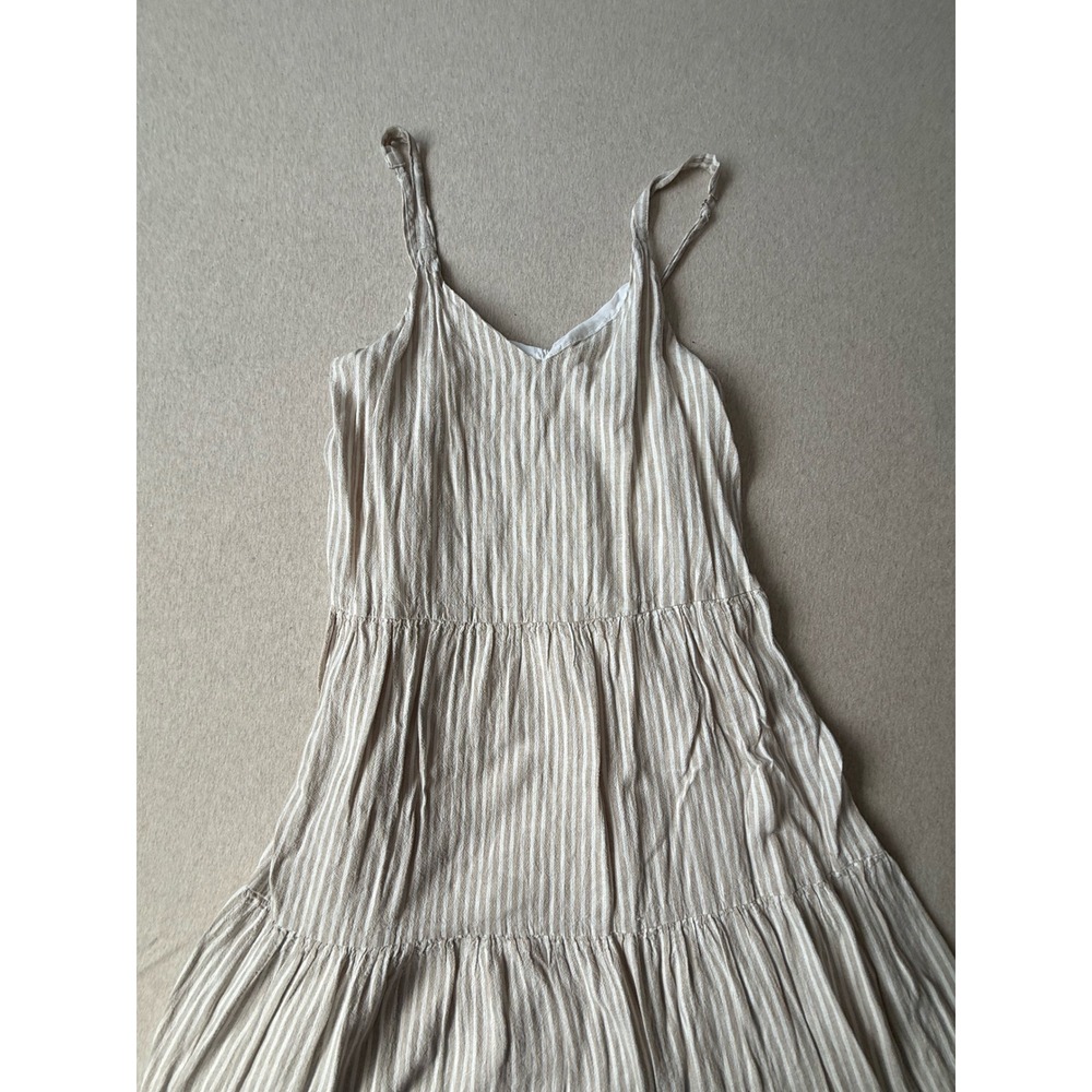 Splendid Tan White Striped Tiered Maxi Dress Large